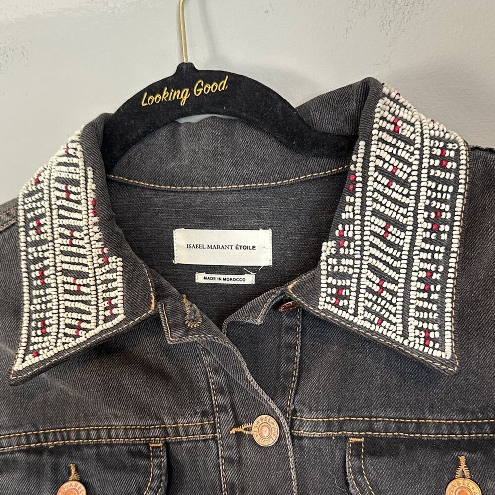Isabel Marant Denim Jean Jacket Beaded Black Grey - Picture 8 of 10